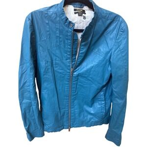 Diesel Black Gold Men Teal Blue Coated Cafe Racer Moto Jacket Size M 2118